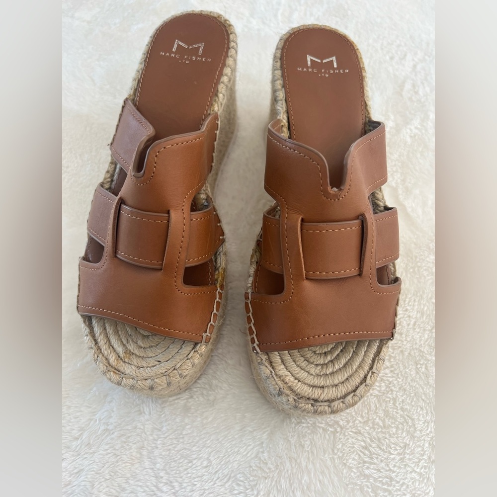 NORDSTROM MARC FISHER PLATFORM WEDGES /sandal heel espadrilles TAN LEATHER 7